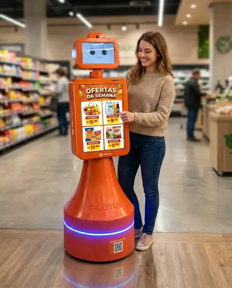 Cliente interagindo com o robô PROTUS.AI em Varejo